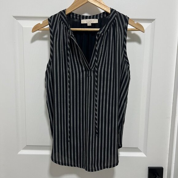$59 Ann Taylor Loft Sleeveless Tie Neck Black White Stripe Top Size Small Blouse - Picture 3 of 7